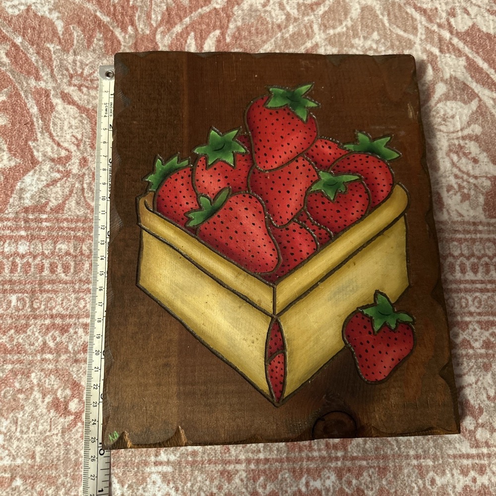 Vintage Hand Painted Strawberry Wall Art Wooden Plaque cottagecore